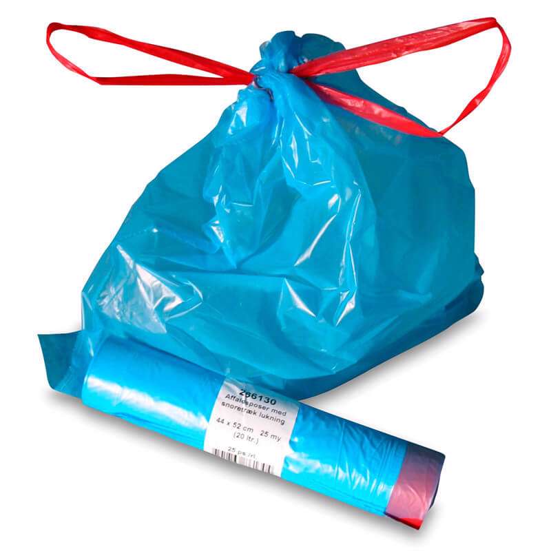 Affaldspose m/snoretræk lukning 440x520mm blå 20l 25ps/rl