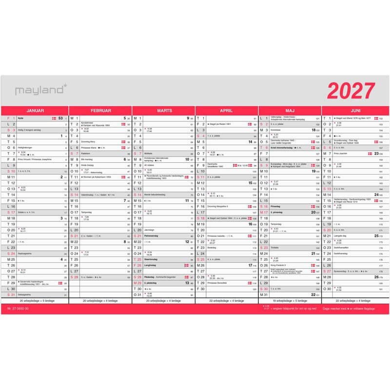 Kontorkalender 2027 Mayland Stor m/flagdage