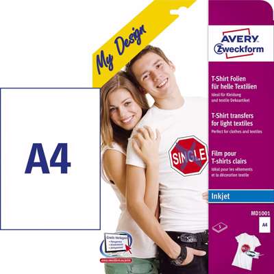 Transfer papir Avery til lys tekstil A4 1stk/ark 5ark/pak