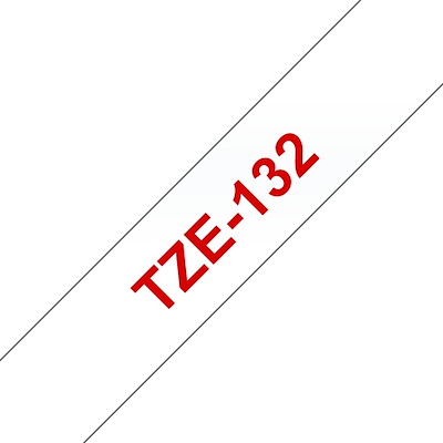 Labeltape Brother TZe132 12mm rød på klar Lamineret