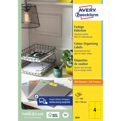 Etiketter Avery label gul 105x148mm 3459