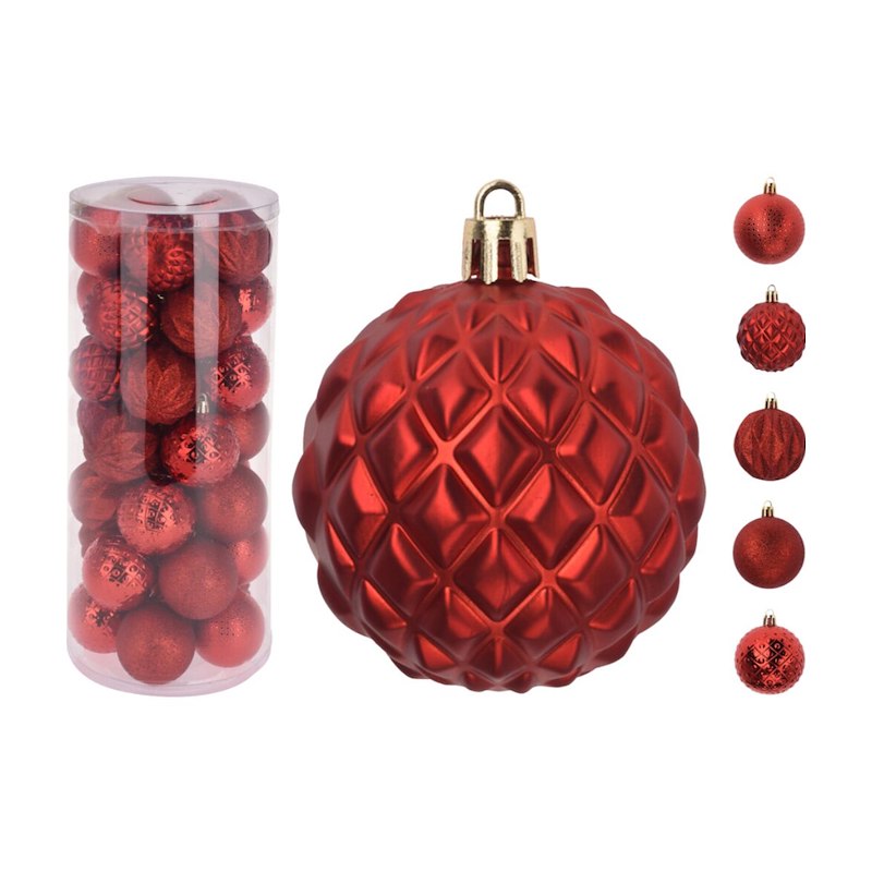 Julepynt julekugler plast Ø6cm ass. rød /35 stk.