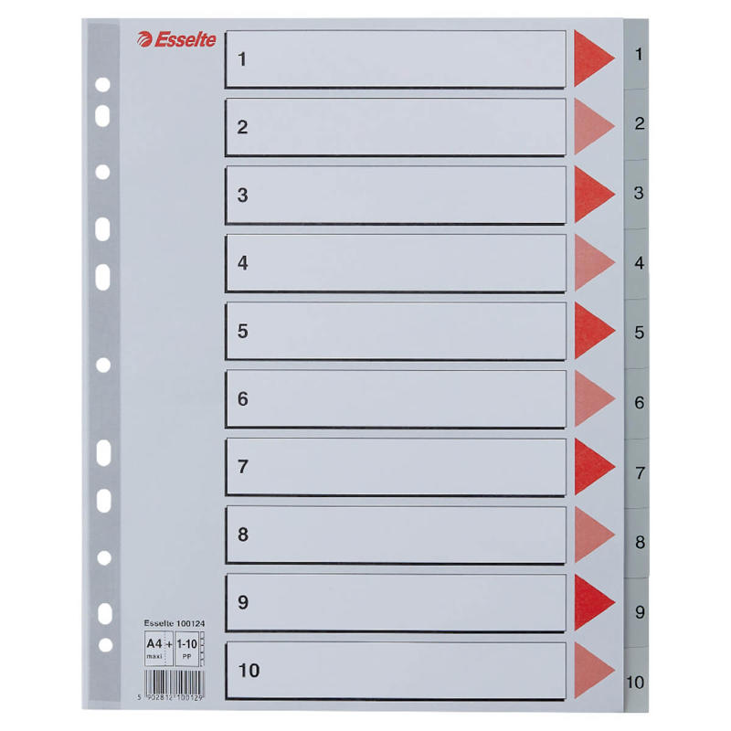 Plastregister Esselte 1-10 Maxi grå A4 m/kartonforblad