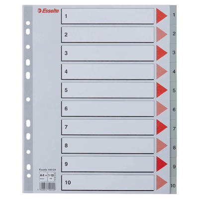 Plastregister Esselte 1-10 Maxi grå A4 m/kartonforblad