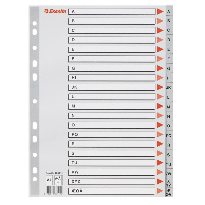 Plastregister Esselte A4 A-Å grå m/kartonforblad 100111