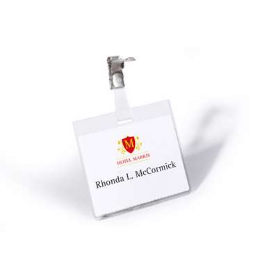 Navneskilt m/ klemme m/ strop 60x90mm 25stk/pk