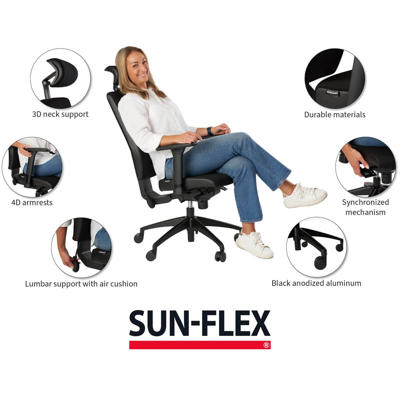 Kontorstol Sun-Flex HB m/nakkestøtte&armlæn sort