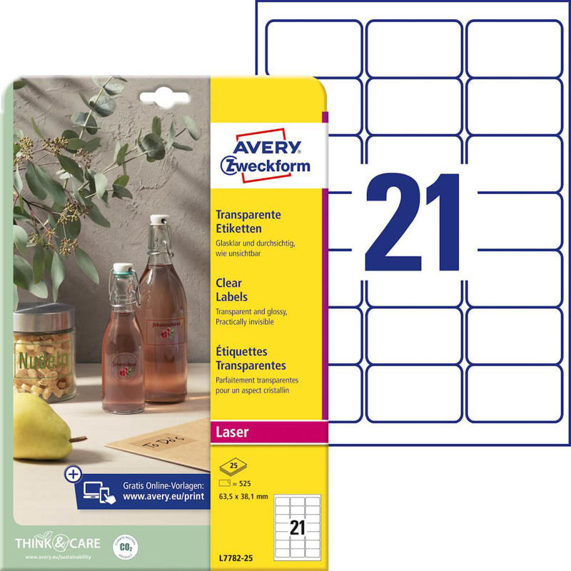 Etiketter Avery label glossy klar 63,5x38,1mm L7782-25