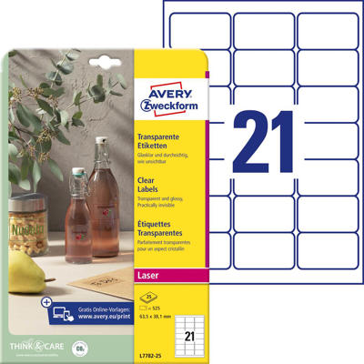 Etiketter Avery label glossy klar 63,5x38,1mm L7782-25