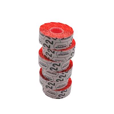 Etiket t/METO prismærkepistol 26x12mm neonrød 6x1500stk/rl.