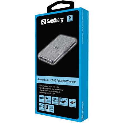 Powerbank Sandberg 20W trådløs 10.000 mAH