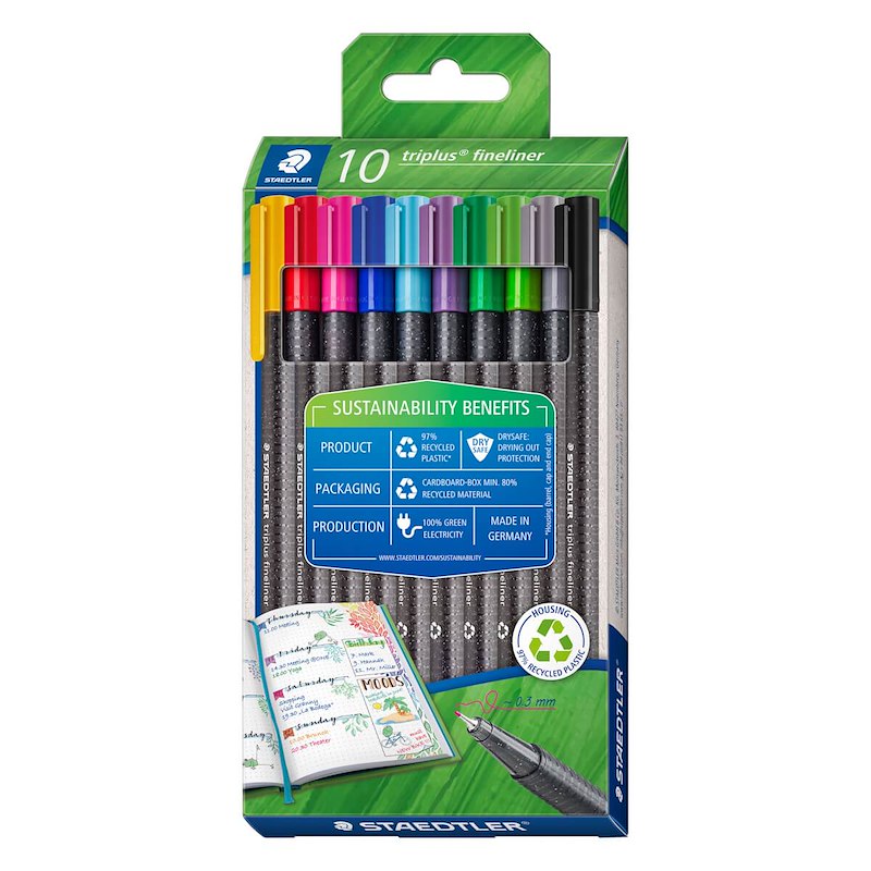 Fineliner Staedtler triplus 334 RC10 ass. 10stk/sæt
