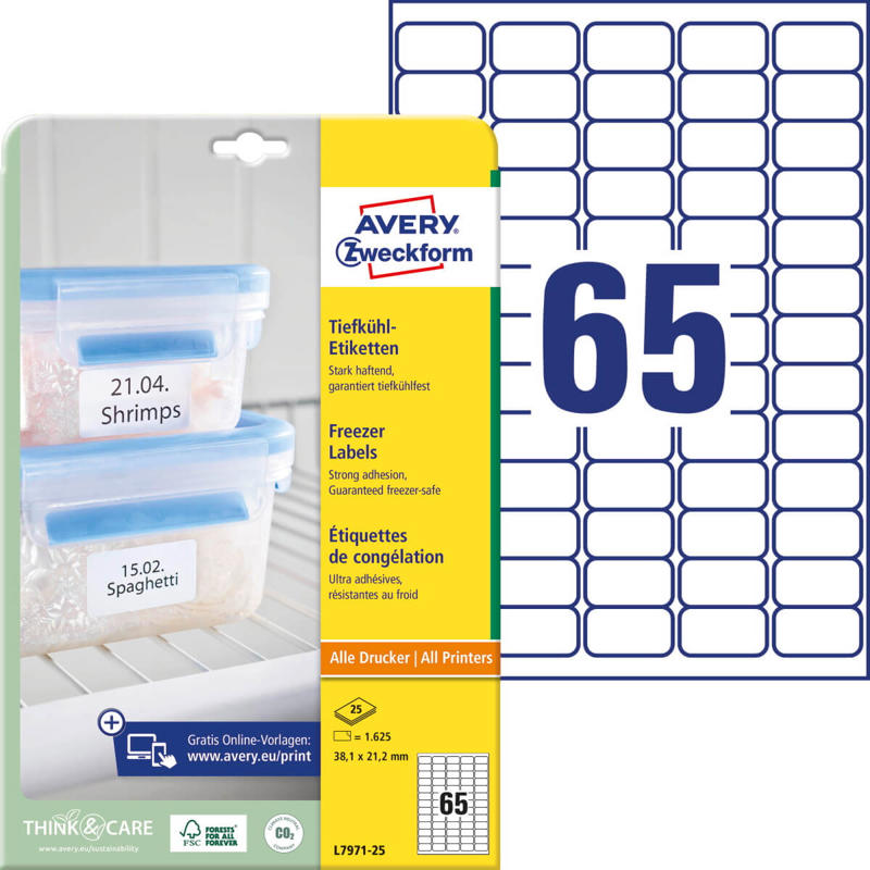 Etiketter Avery frost 38,1x21,2mm 65stk/ark 25/ L7971-25
