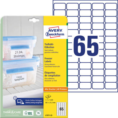 Etiketter Avery frost 38,1x21,2mm 65stk/ark 25/ L7971-25