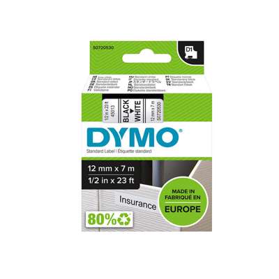 Labeltape DYMO D1 12mm sort på hvid, 45013