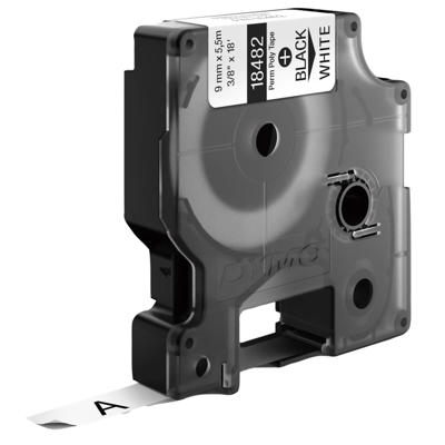 Labeltape DYMO Rhino 9mm sort på hvid poly. 18482