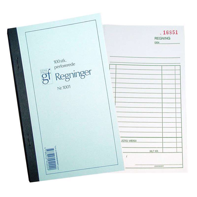 Regningsblok 1001 108x197 mm 100 bl