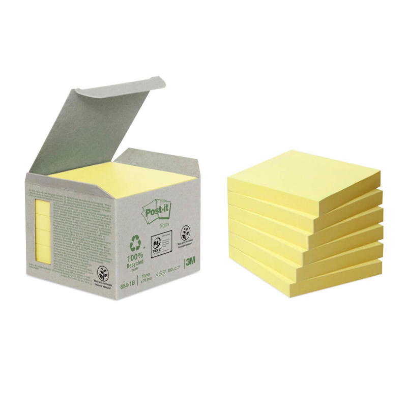 Post-it blok 654 Miljø 76x76mm gul 6blk/pk.