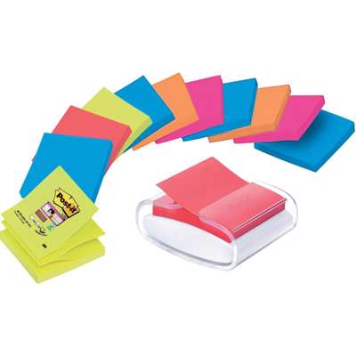 Post-it notes R330 Z-notes 76x76mm ass. 12 blk. + disp. hvid