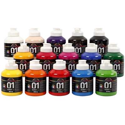 Akrylmaling Creas A-Color, ass. farver, 01-blank, 15x500ml