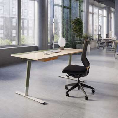 Hæve/sænkebord Dencon V7 180X80 skuffe/kabel, eg/sort lin