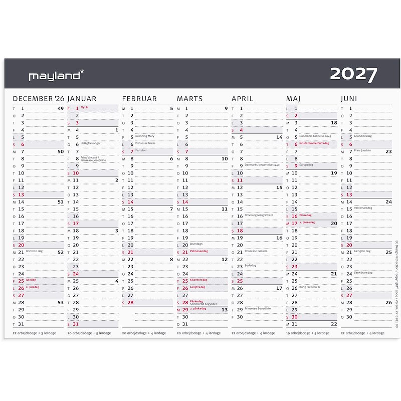 Kontor-bordkalender 2027 Mayland Moderne A5