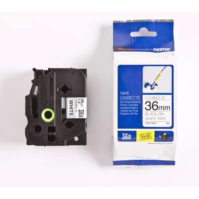 Labeltape Brother TZeFX261 36mm sort på hvid fleksibel
