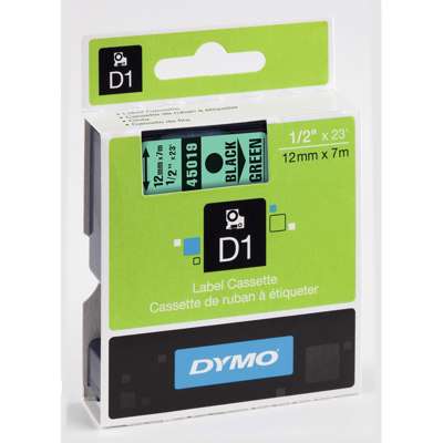 Labeltape DYMO D1 12mm sort på grøn