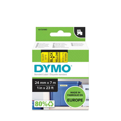 Labeltape DYMO D1 24mm sort på gul