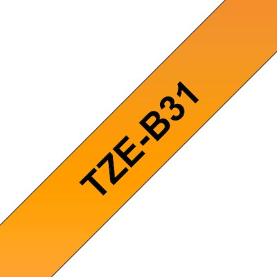 Labeltape Brother TZEB31 12 mm sort/neon orange lamin.