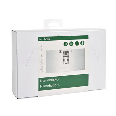 Navneskilte 57x91mm hvid m/clip sikkerhedsnål & papindlæg