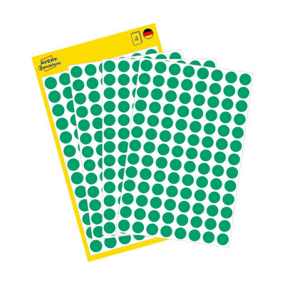 Etiket Avery grøn Ø8mm 1pak/416etik. 3012