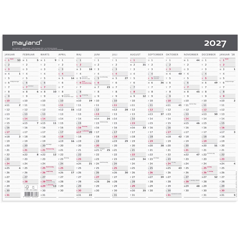 Kontorkalender 2027 Mayland 1x13 mdr. A3 Moderne