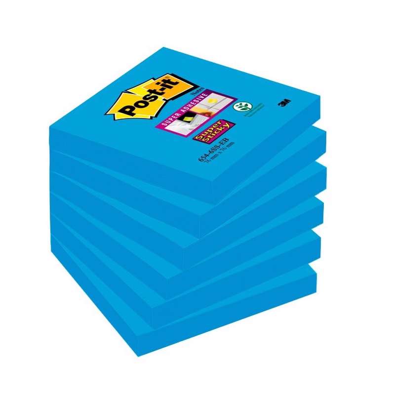 Post-it notes 654S 76x76mm Super Sticky blå 6blk/pk.