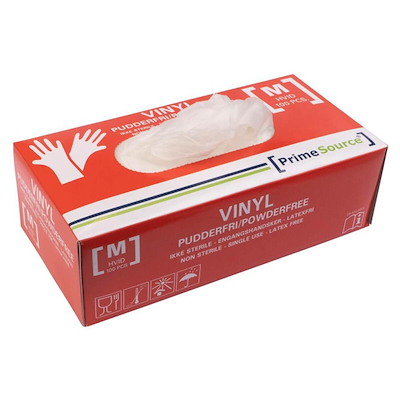 Undersøgelseshandske vinyl str. M pudderfri pk./100
