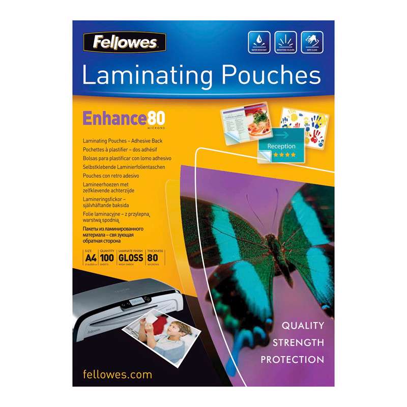 Lamineringslommer A4 80 mic m/ selvklæbende bagside pk/100