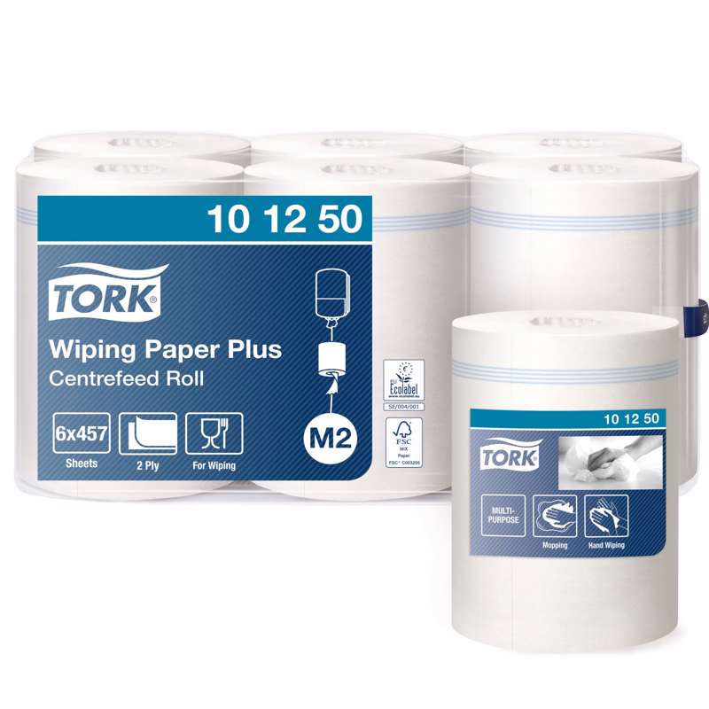 Aftørringspapir Tork Plus M2 2-lags hvid 160m 101250