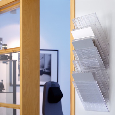 Brochureholder Flexiboxx A4 klar 6 fag liggende t/væg