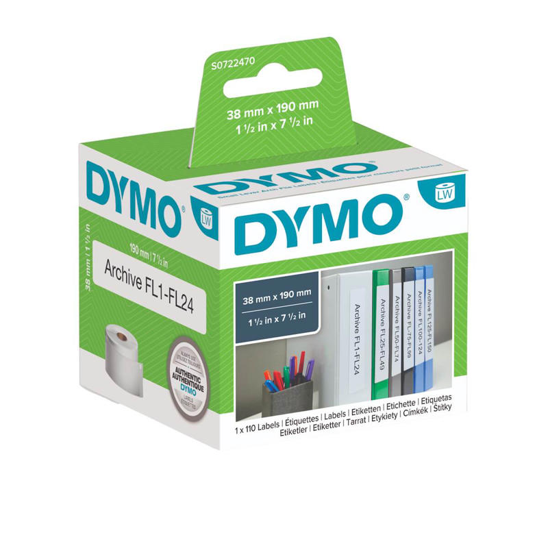 Etiketter store DYMO hvid 38x190mm 110stk/pk 99018