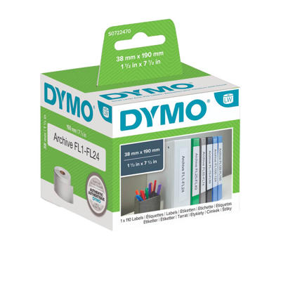 Etiketter store DYMO hvid 38x190mm 110stk/pk 99018