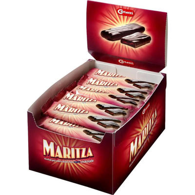 Chokolade Maritza stænger m/hindbær / 36 stk.