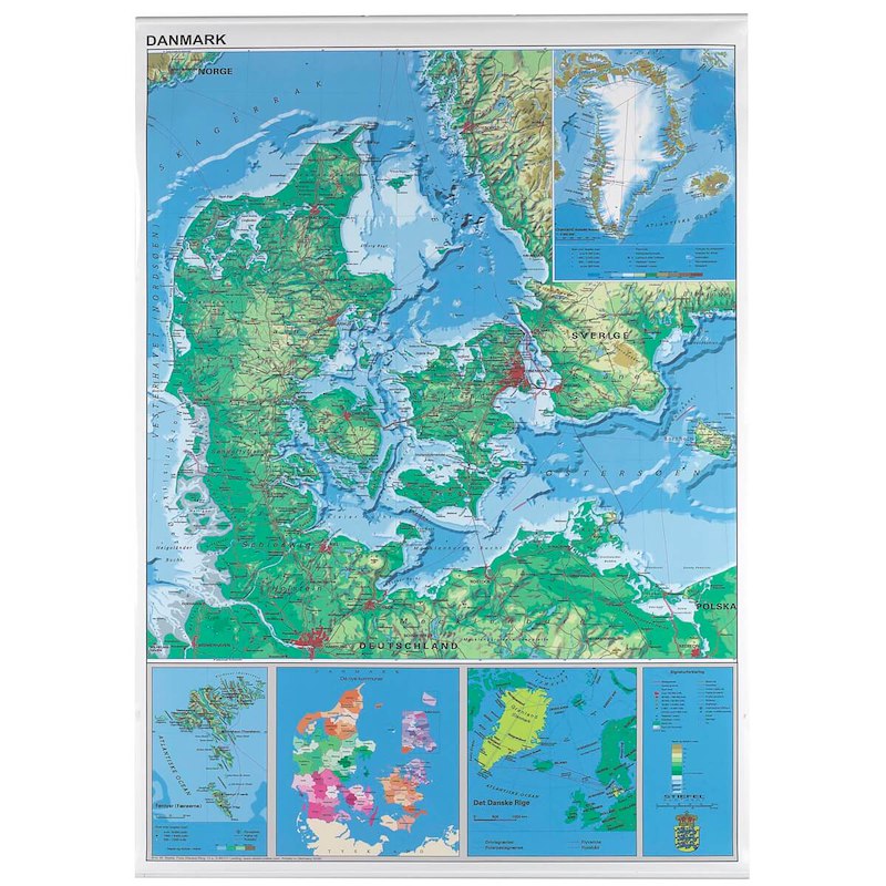 Plakat danmarkskort lamineret 970x1370mm