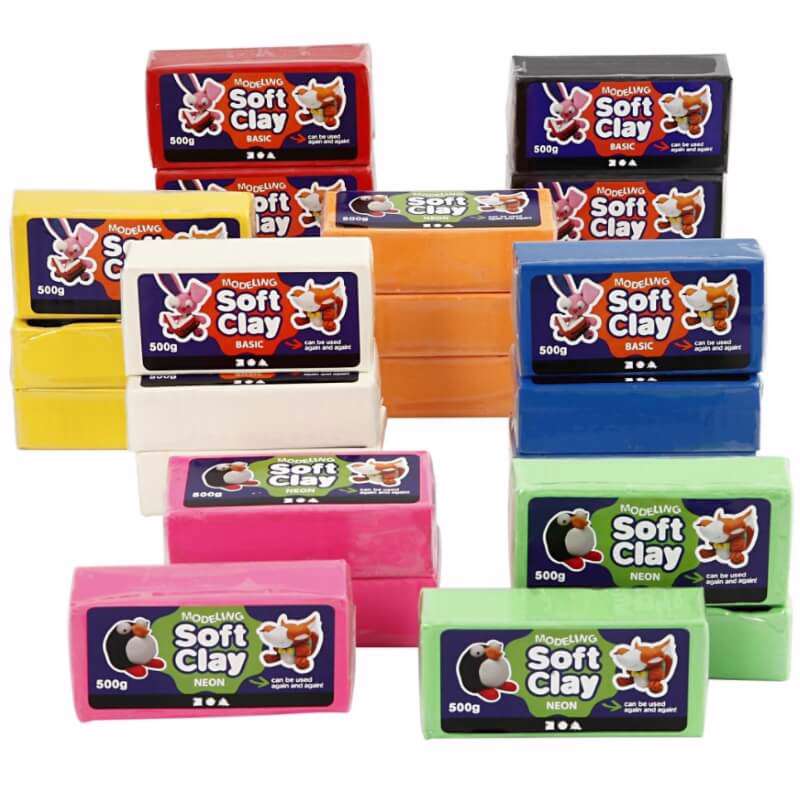Modellervoks Creas soft clay 13x6x4 ass. farver 24x500g
