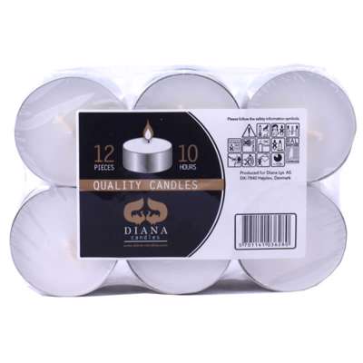 Fyrfadslys stor 10 timer hvid pk./12