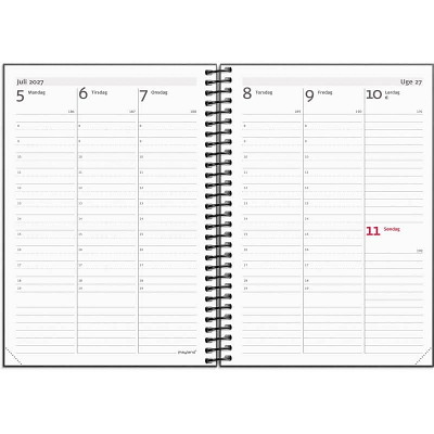 A6 ugekalender Mayland højformat matsort genbrugskarton 2027