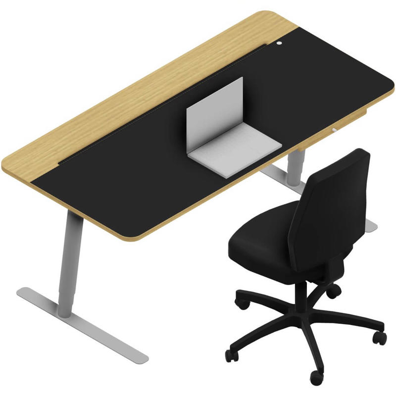 Hæve/sænkebord Dencon V7 160X80 skuffe/kabel, eg/sort lin