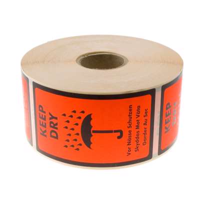 Etiket m/tekst Keep dry 120x70mm 1000 stk rød flour