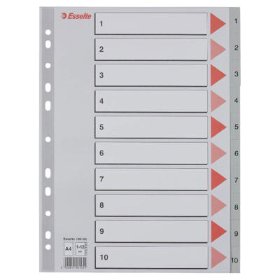 Plastregister Esselte A4 1-10 grå m/kartonforblad 100105