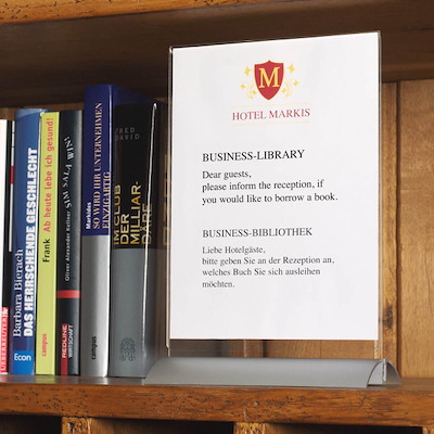 Bordskilteholder PRESENTER A5 alu/klar acryl