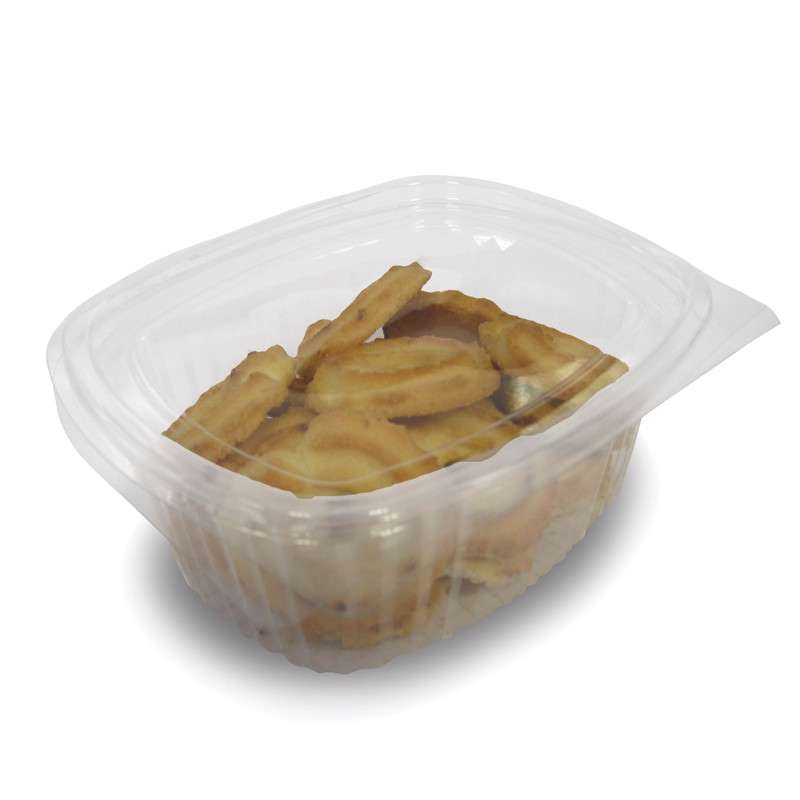 Plastbakke m/hængslet låg oval A-PET 750ml V00513P 300stk/ka